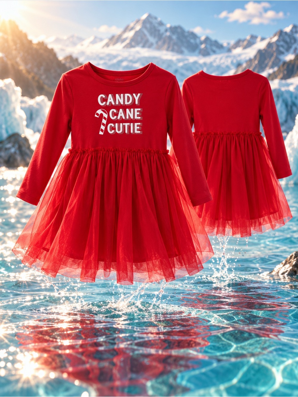 Okie Dokie Girls Candy Cane Cutie Christmas Dress Size 5T Red Tulle Holiday